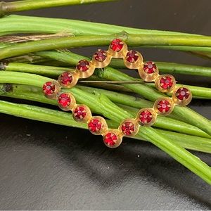 Vintage Unsigned Victorian Revival Red Stone Diamond-shaped Brooch